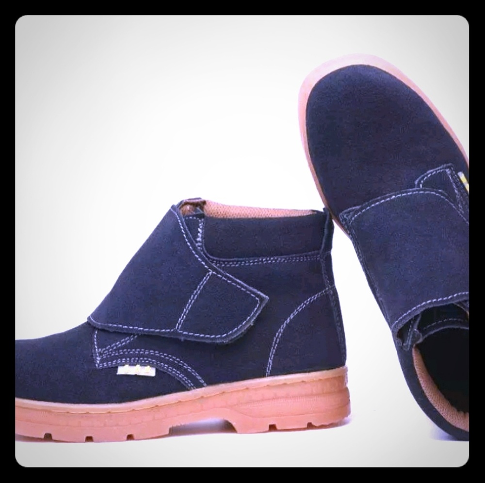 Suede steel toed work boots.